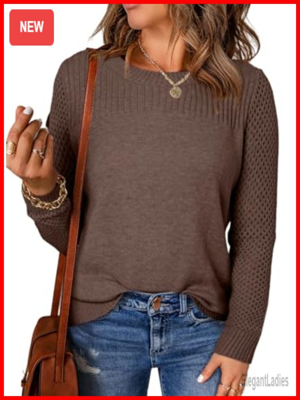 Womens Knit Pullover Sweater Crew Neck Long Sleeve Loose Fit Fall Winter